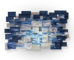Arctic, Abstrakte 3D-Wandskulptur aus Originalglas und Metall, modernes Design