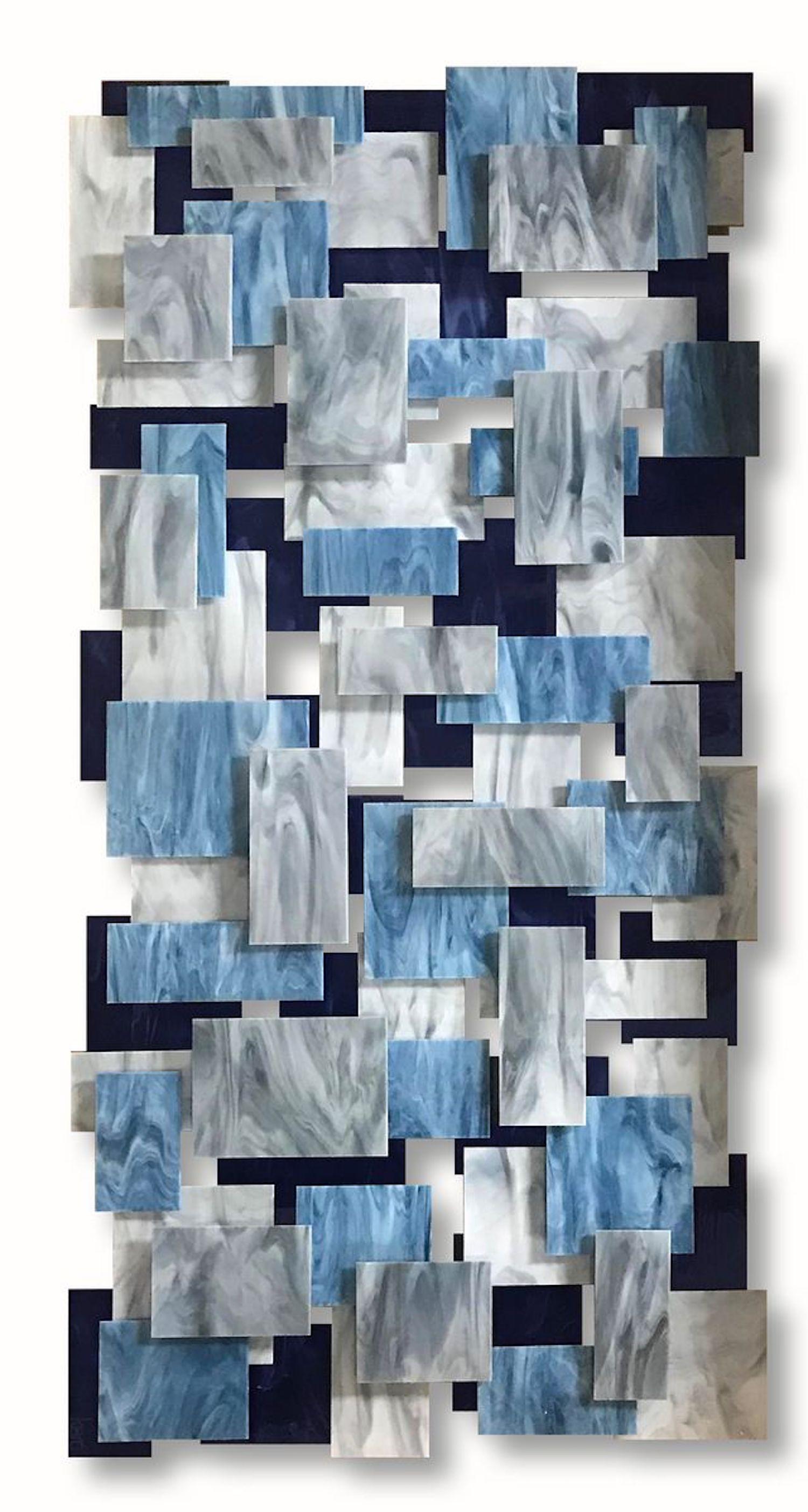 Abstract Sculpture di Karo Martirosyan - Arctic Vert, scultura astratta da parete in vetro e metallo in 3D Art.