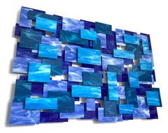 Cascade, moderna, arte astratta, scultura da parete originale in vetro e metallo