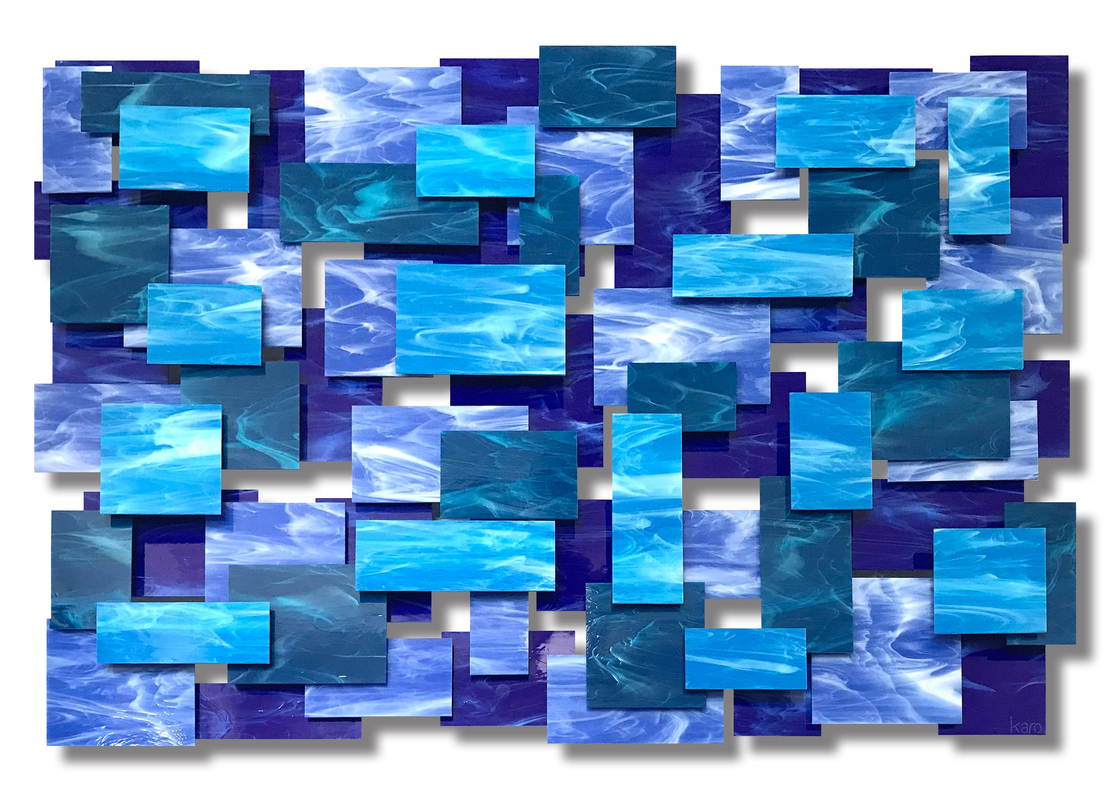Cascade, Modern, Abstract Art, Original Glass and Metal Wall Sculpture