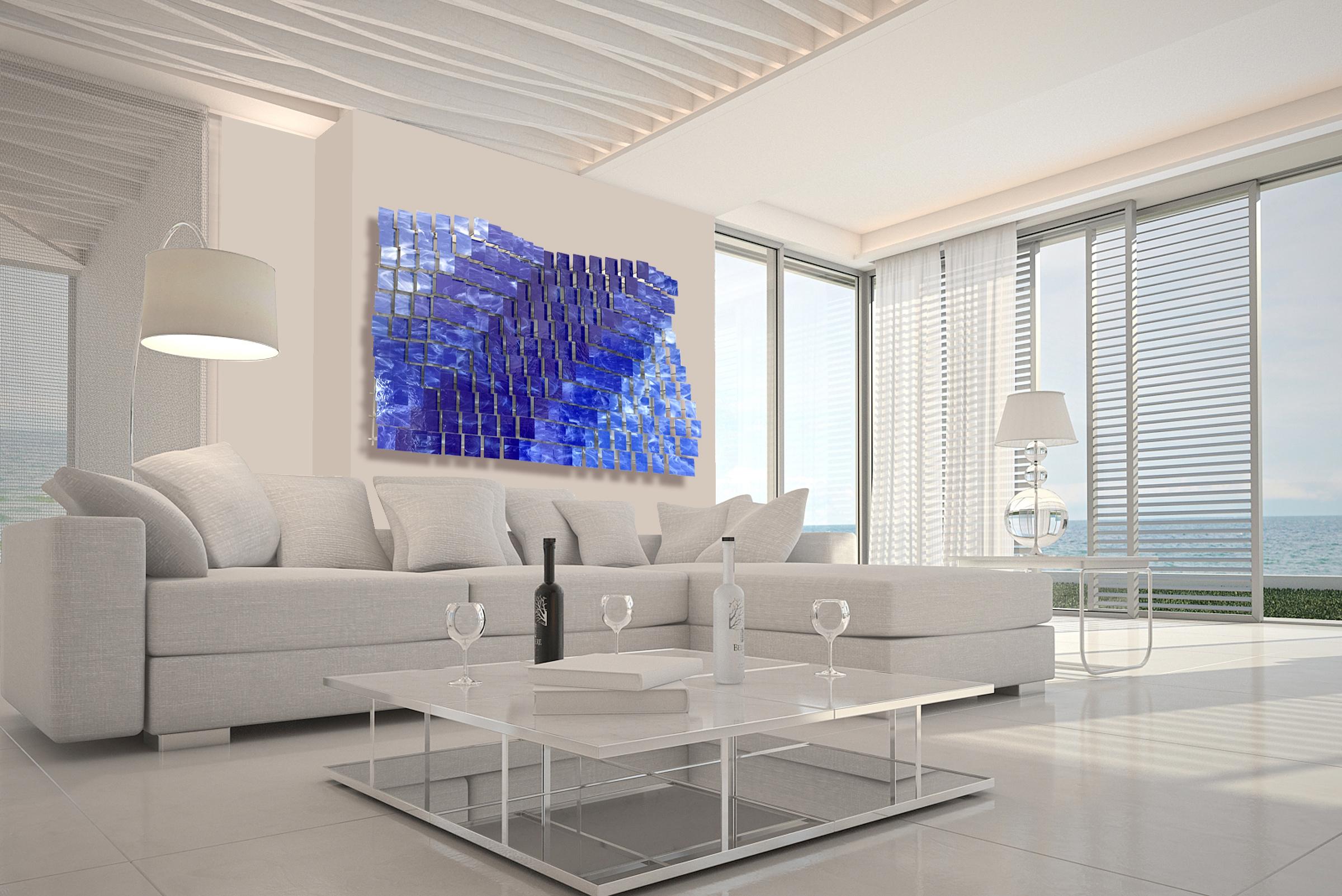 Coast2Coast, abstrait 3D, sculpture murale originale en verre et métal - Violet Abstract Sculpture par Karo Martirosyan