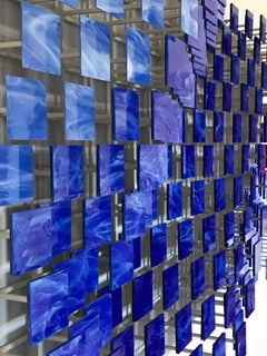 Coast2Coast, Escultura de pared abstracta 3D original de vidrio y metal, lista para colgar