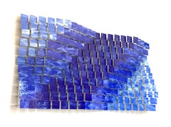 Coast2Coast, Abstrakte 3D-Wandskulptur aus Glas und Metall aus Originalglas und Metall, hängefertig