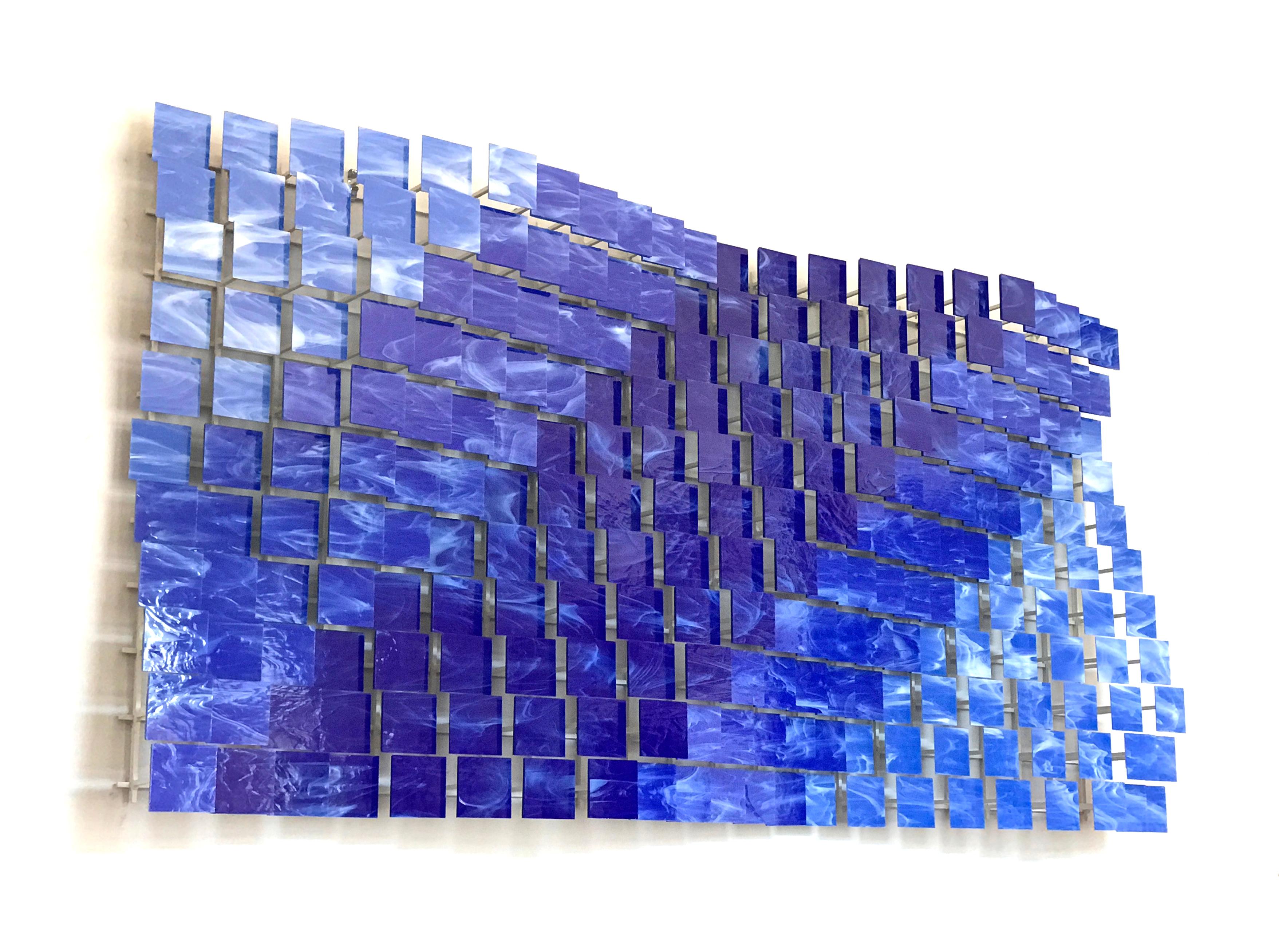 Coast2Coast, Abstrakte 3D-Wandskulptur aus Glas und Metall, Original