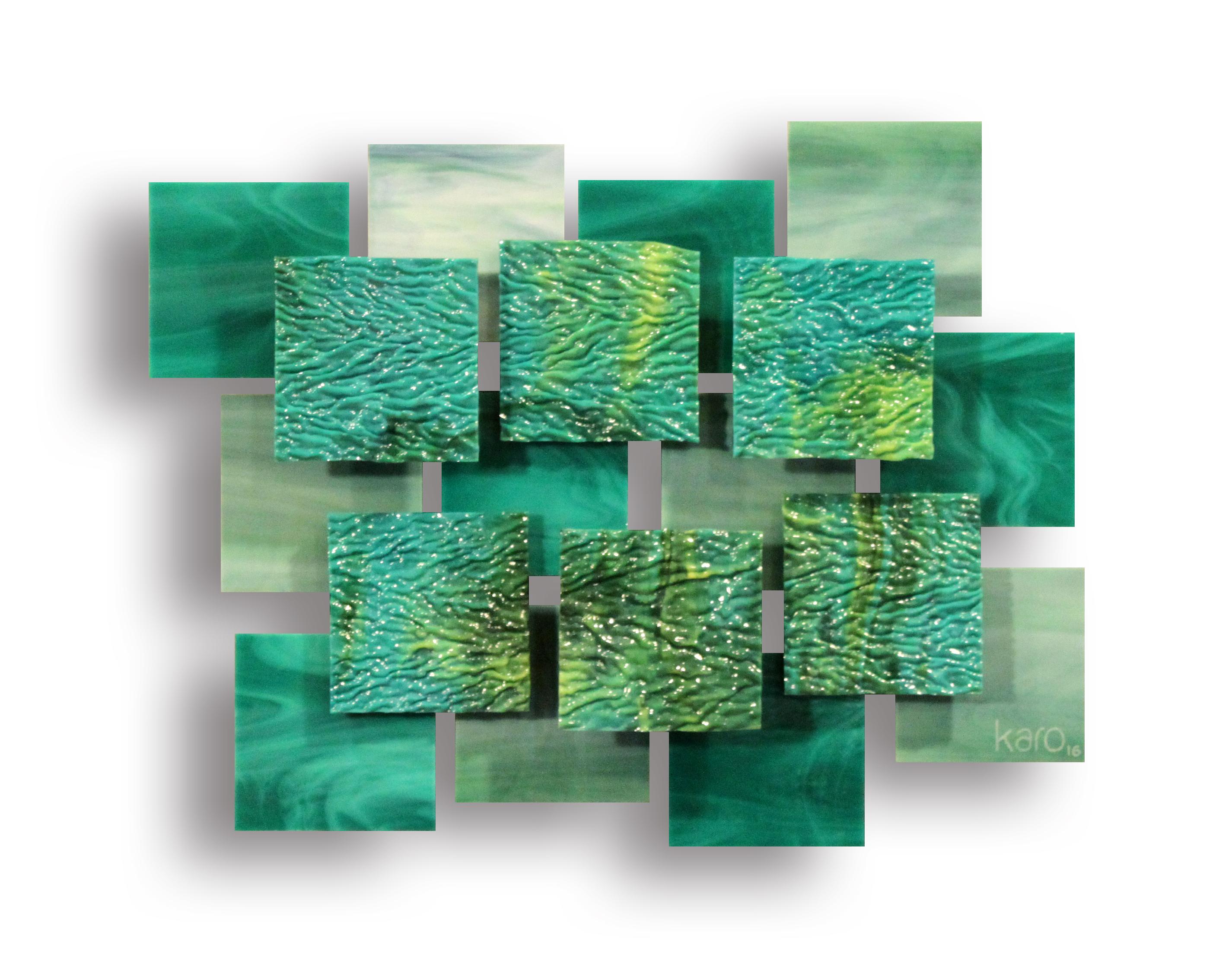 Abstract Sculpture de Karo Martirosyan - Coral, Escultura de pared abstracta 3D original de vidrio y metal, Arte moderno