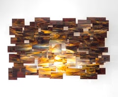 Abstrakte 3D-Wandskulptur aus Originalglas und Metall, Kosmos, Moderne Kunst