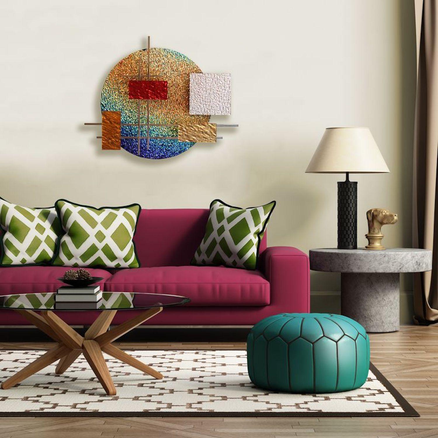 Dichro, sculpture murale originale en verre et métal abstrait en 3D - Marron Abstract Sculpture par Karo Martirosyan