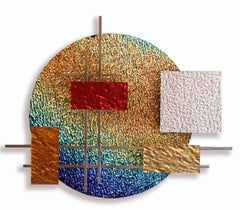 Dichro, escultura mural abstracta 3D original de vidrio y metal