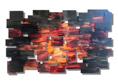 Atardecer, Escultura Abstracta 3D Original de Vidrio y Metal para Pared, Arte Moderno