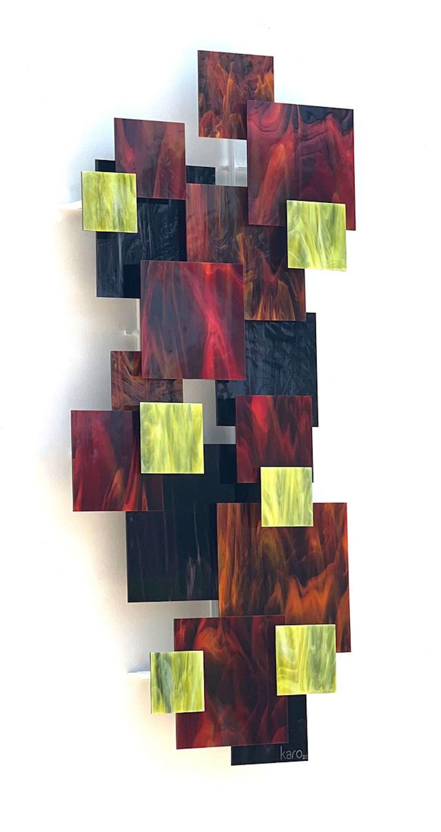 Schreibtisch, Abstrakte moderne 3D-Wandskulptur aus Glas und Metall, modernes Design – Sculpture von Karo Martirosyan