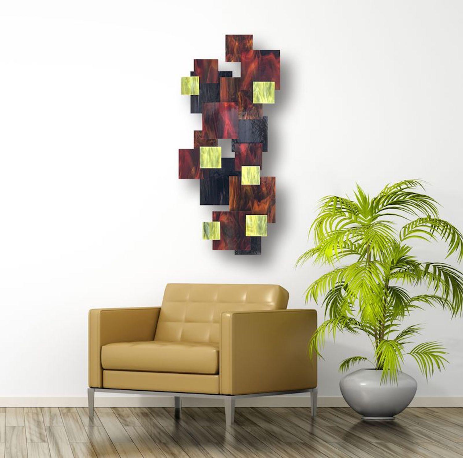 Schreibtisch, Abstrakte moderne 3D-Wandskulptur aus Glas und Metall, modernes Design (Moderne), Sculpture, von Karo Martirosyan
