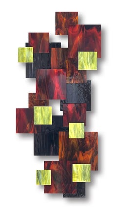 Atardecer, Escultura de Pared Abstracta Moderna 3D Original de Vidrio y Metal, Diseño Moderno