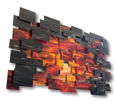 Dusk, Abstract 3D Original Glass and Metal Wall Sculpture, One of a kind