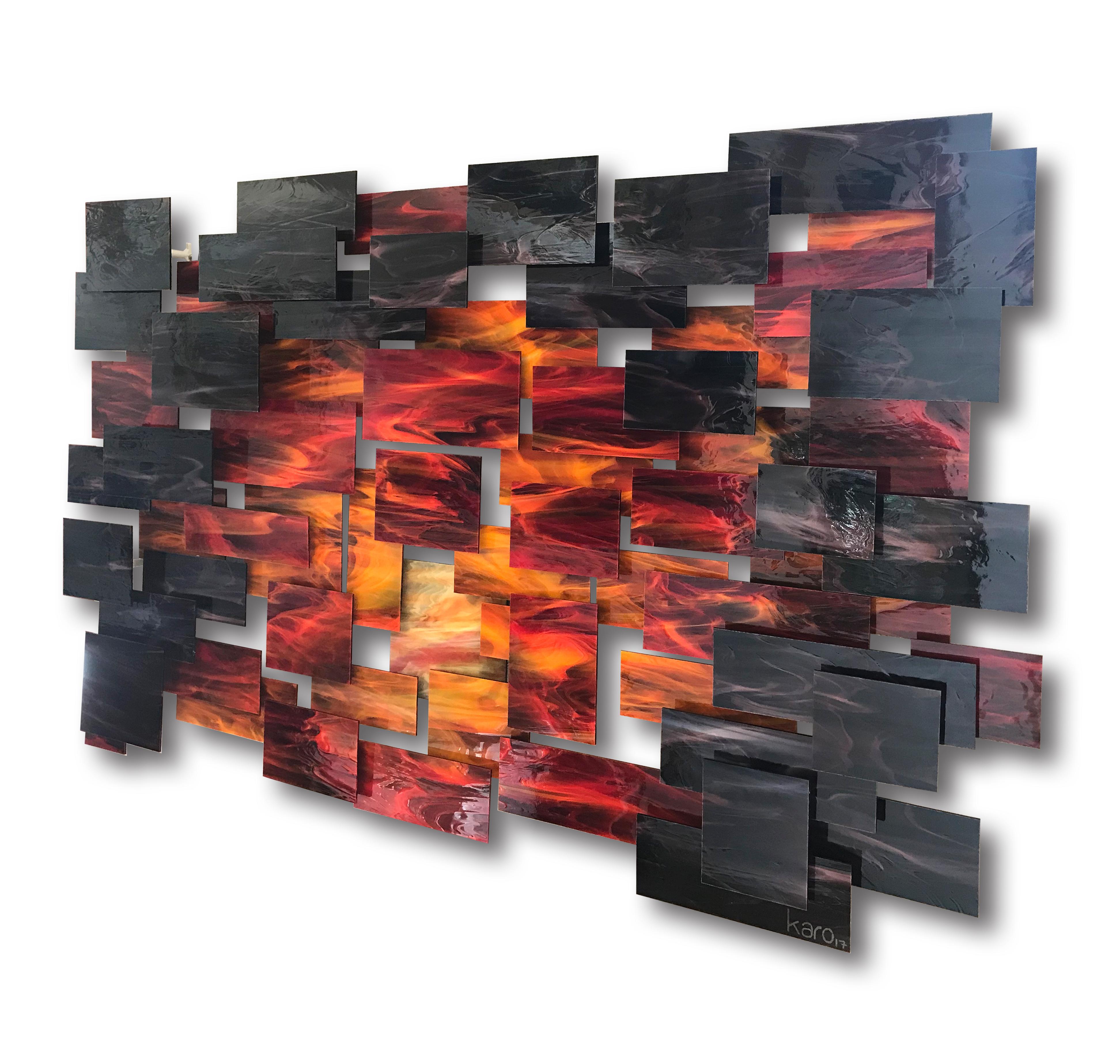 Abenddämmerung, Abstrakte 3D Original Glas- und Metall-Wandskulptur, Unikat (Moderne), Sculpture, von Karo Martirosyan