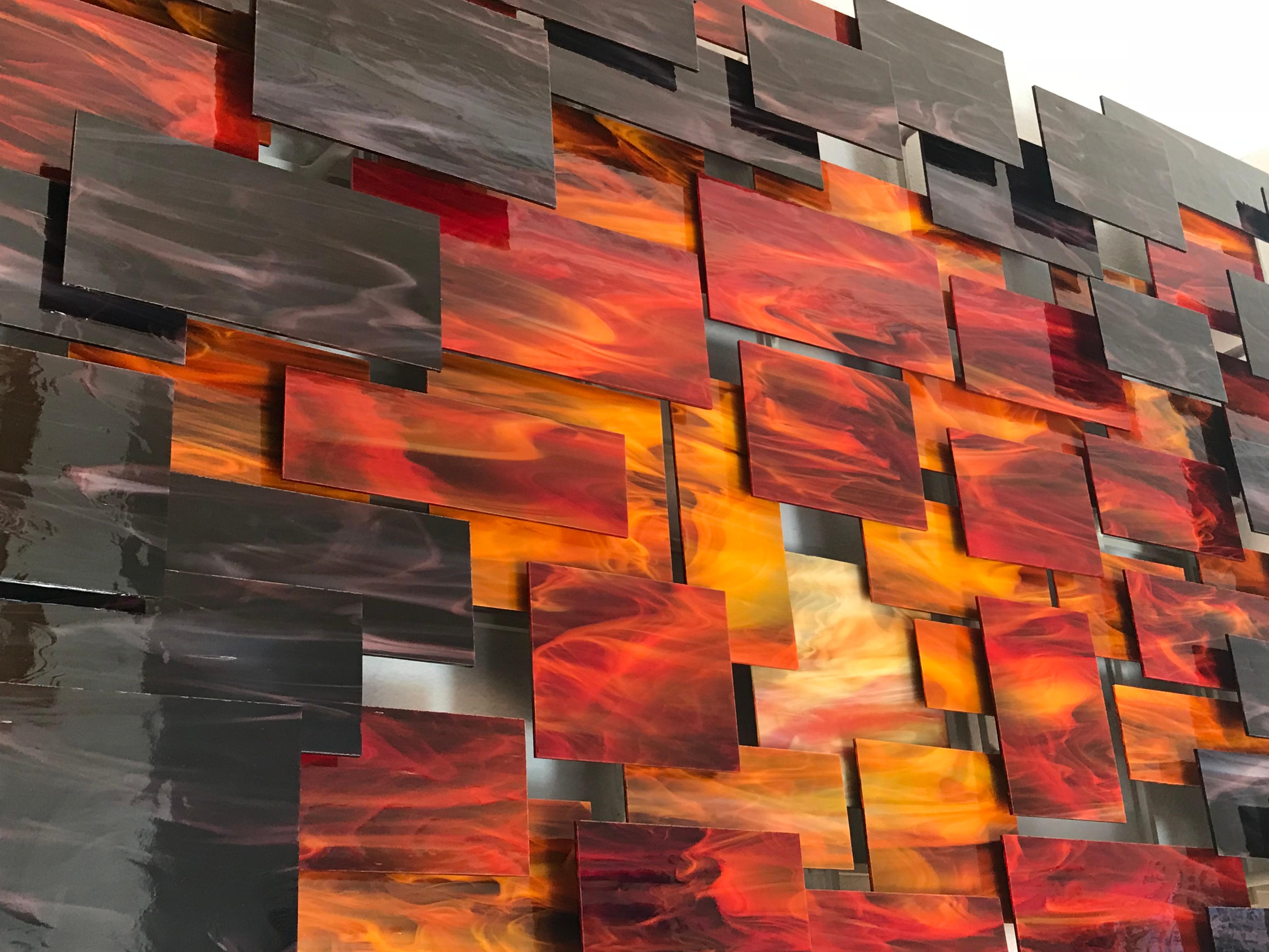 Abenddämmerung, Abstrakte 3D Original Glas- und Metall-Wandskulptur, Unikat (Schwarz), Abstract Sculpture, von Karo Martirosyan
