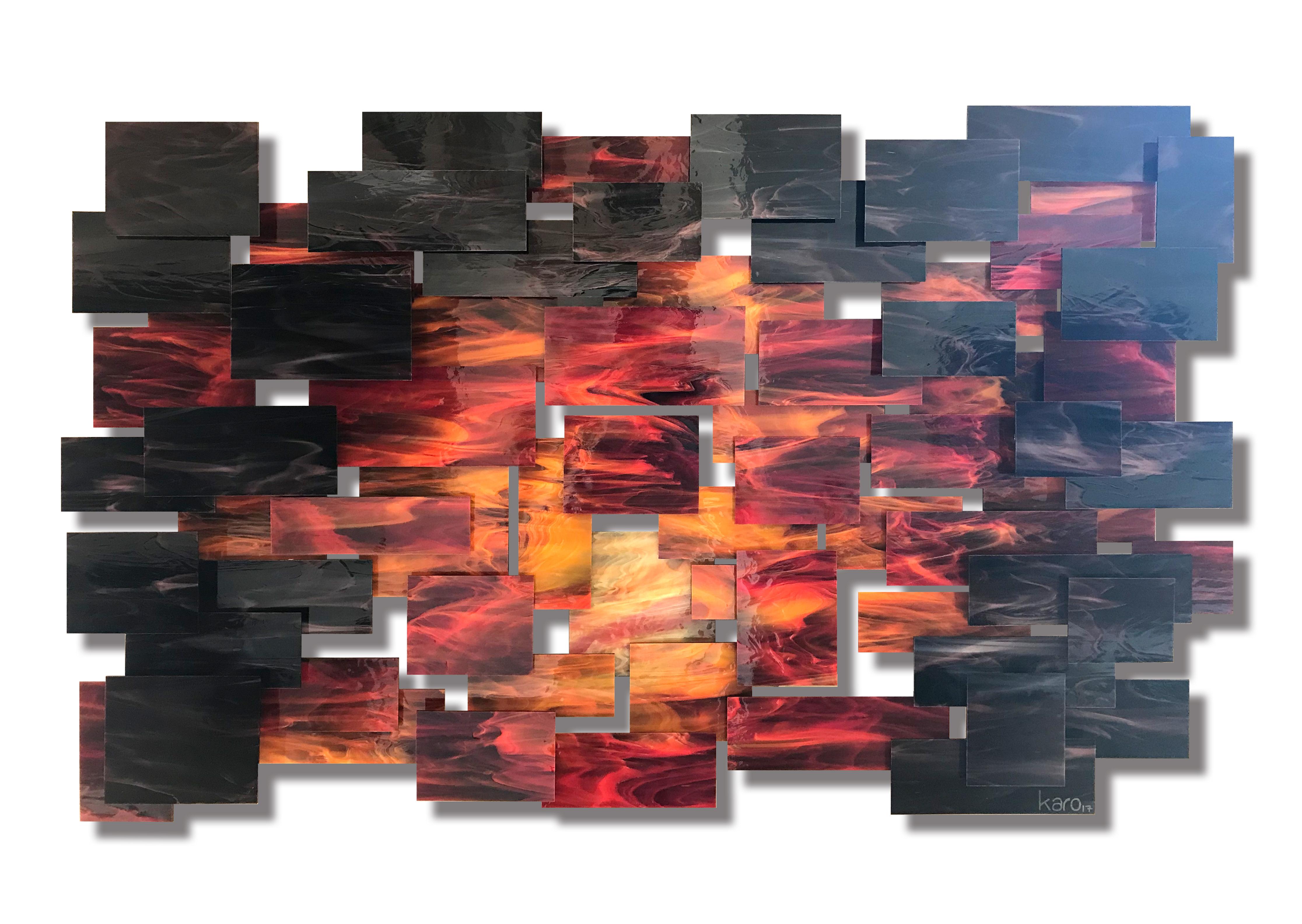 Dusk,  Abstract 3D Original Glass and Metal Wall Sculpture, One of a kind