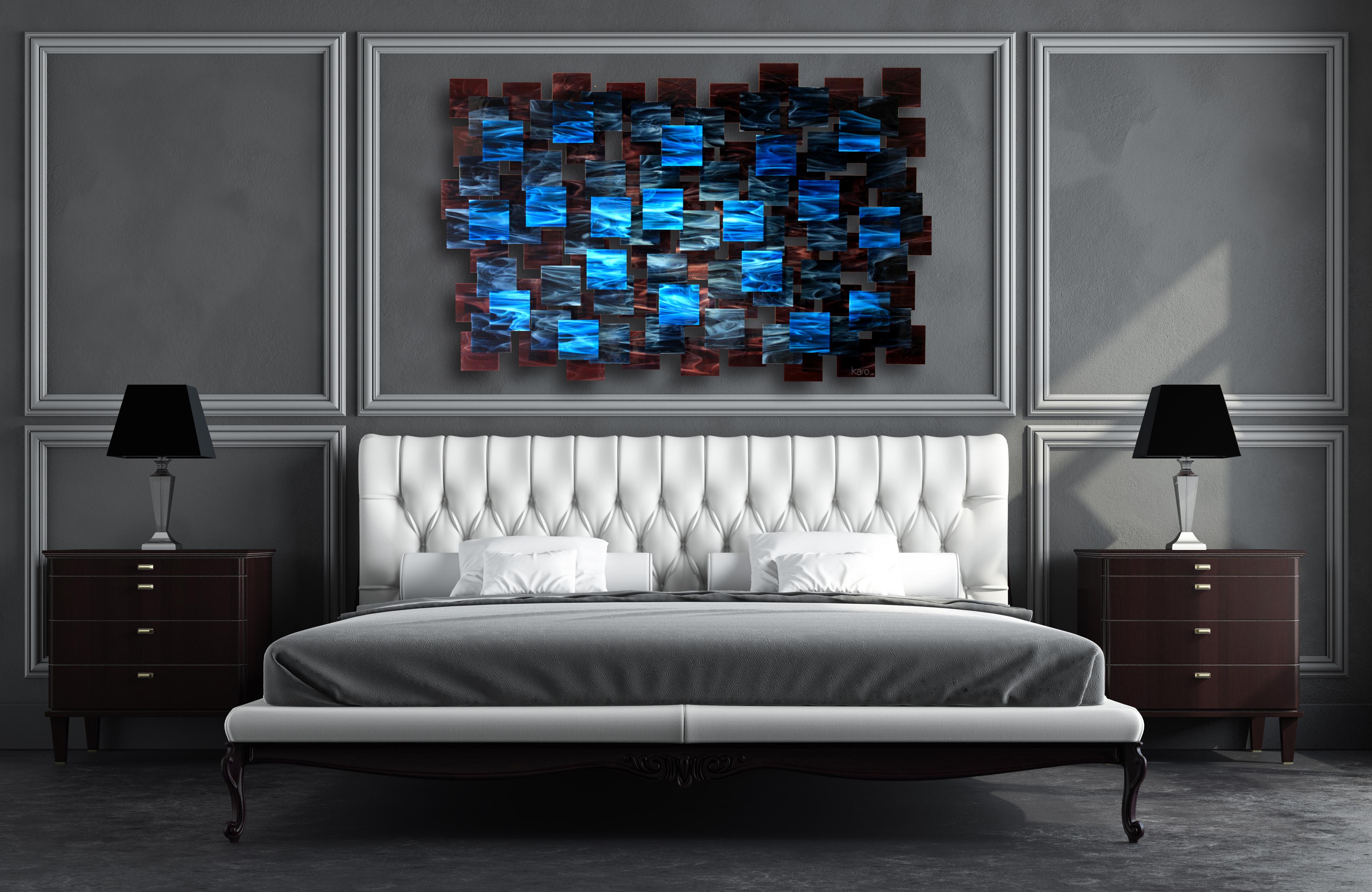 Electric, Abstract Modern 3D Art Original Glass and Metal Wall Sculpture For Sale 1