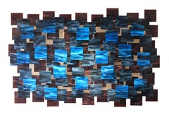 Electric, Abstract 3D Original Glass and Metal Wall Sculpture