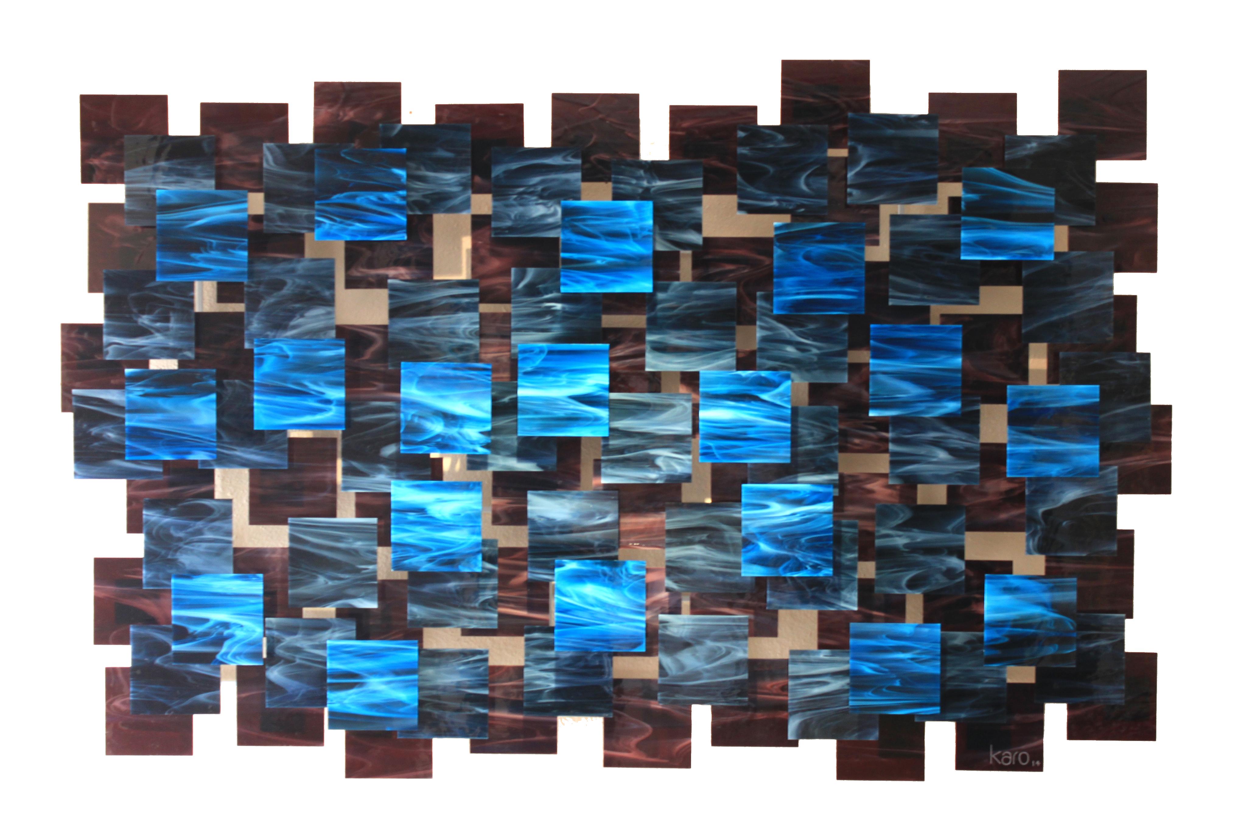 Electric, Abstract Modern 3D Art Original Glass and Metal Wall Sculpture