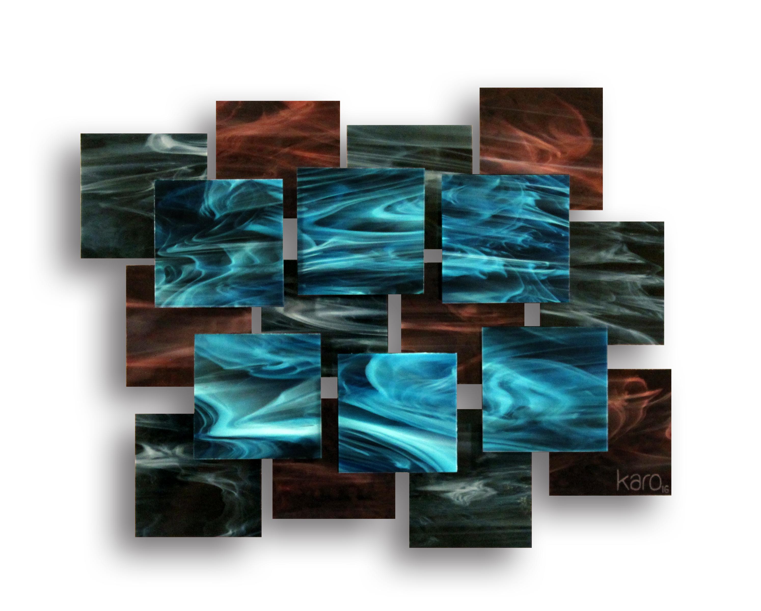 Electric, Abstract 3D Original Glass and Metal Wall Sculpture, One of a Kind