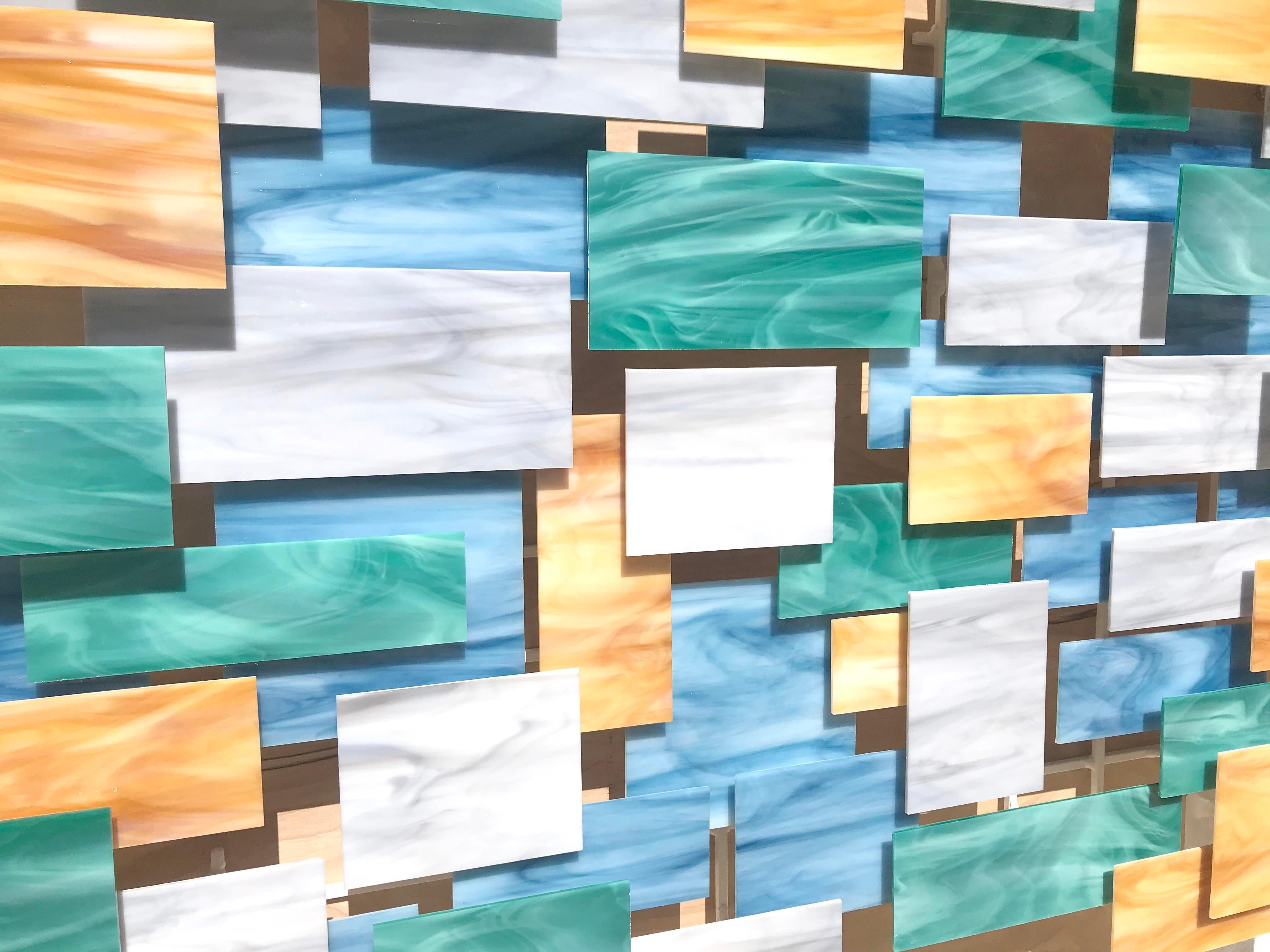 Enchanted, Abstract 3D Original  Glass and Metal Wall Sculpture, modern art For Sale 1