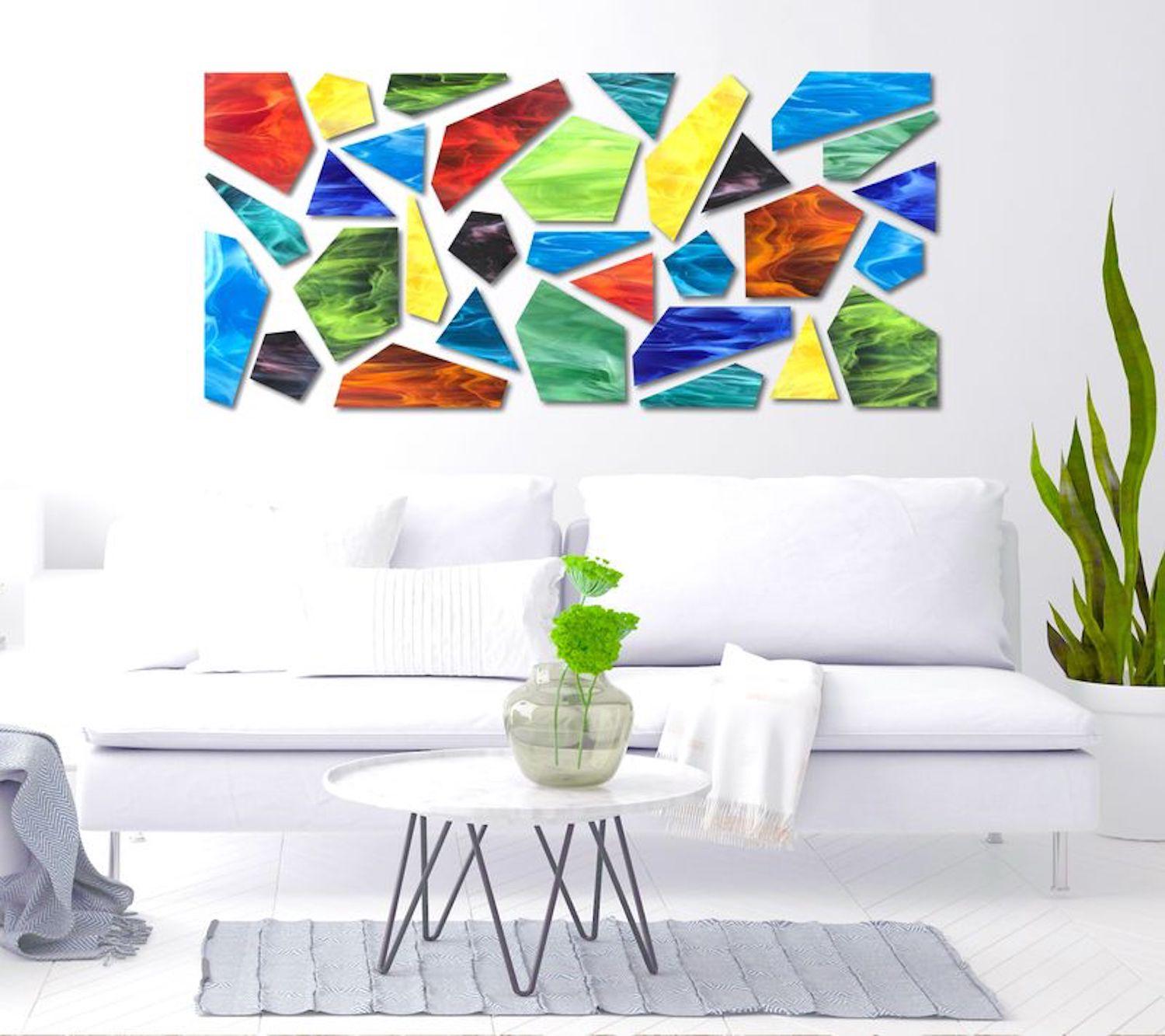 Fragments, Abstract 3D Original  Glass Wall Sculpture, Modern Design - Blue Abstract Sculpture by Karo Martirosyan