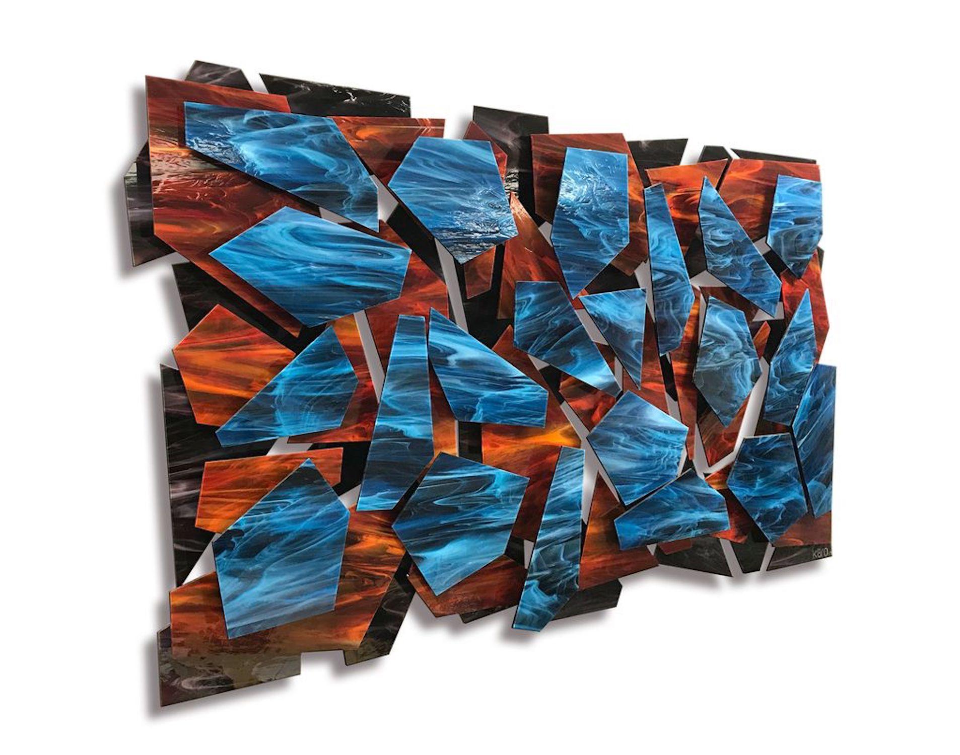 Geodesic, Abstract 3D Original Glass and Metal Wall Sculpture Large Size - Black Abstract Sculpture by Karo Martirosyan