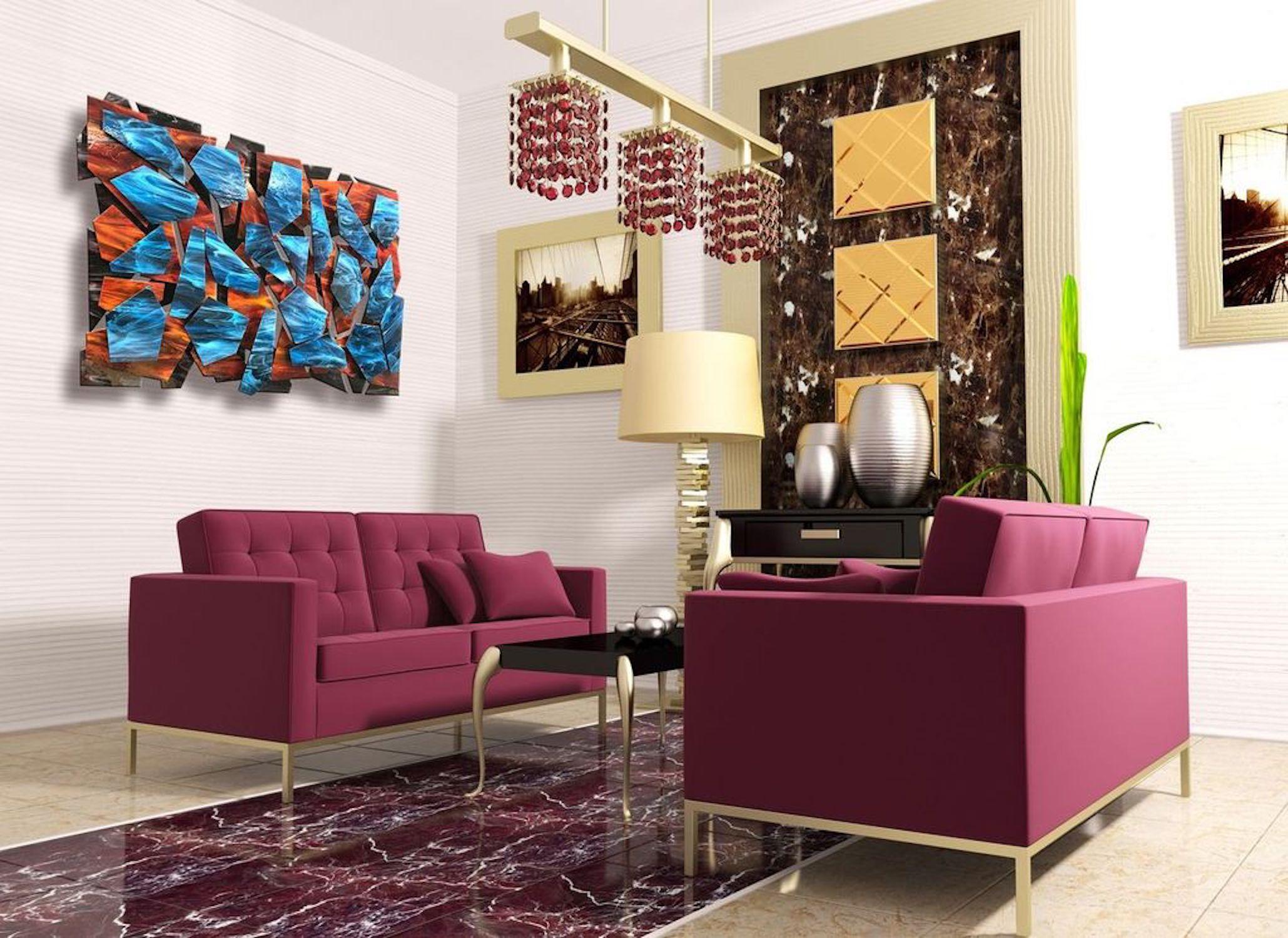 Geodesic, Abstract 3D Original Glass and Metal Wall Sculpture Large Size For Sale 1