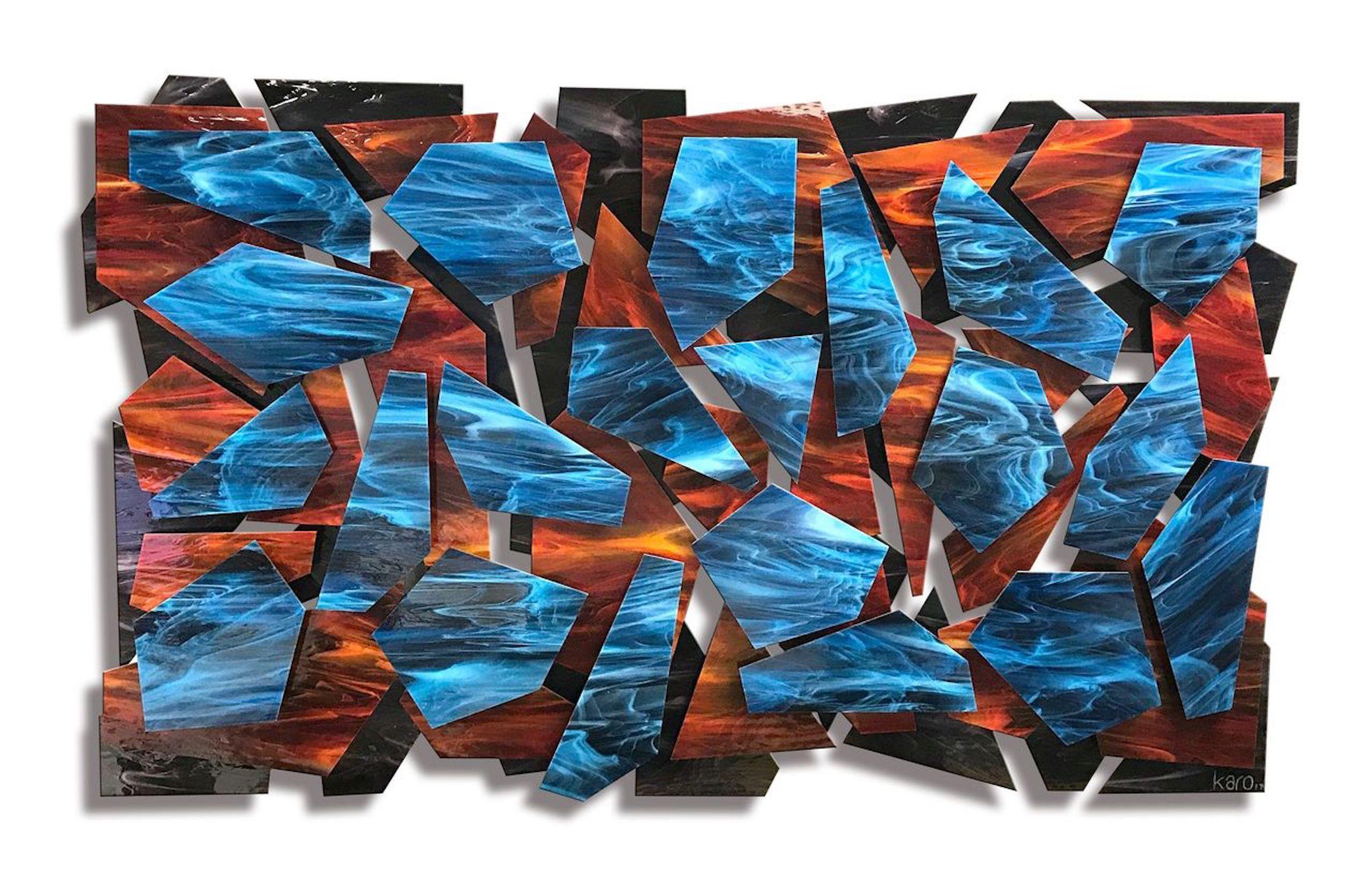 Karo Martirosyan Abstract Sculpture - Geodesic, Abstract 3D Original Glass and Metal Wall Sculpture Large Size