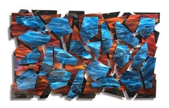 Geodésico, Abstracto 3D Original Escultura de Pared de Cristal y Metal Tamaño Grande