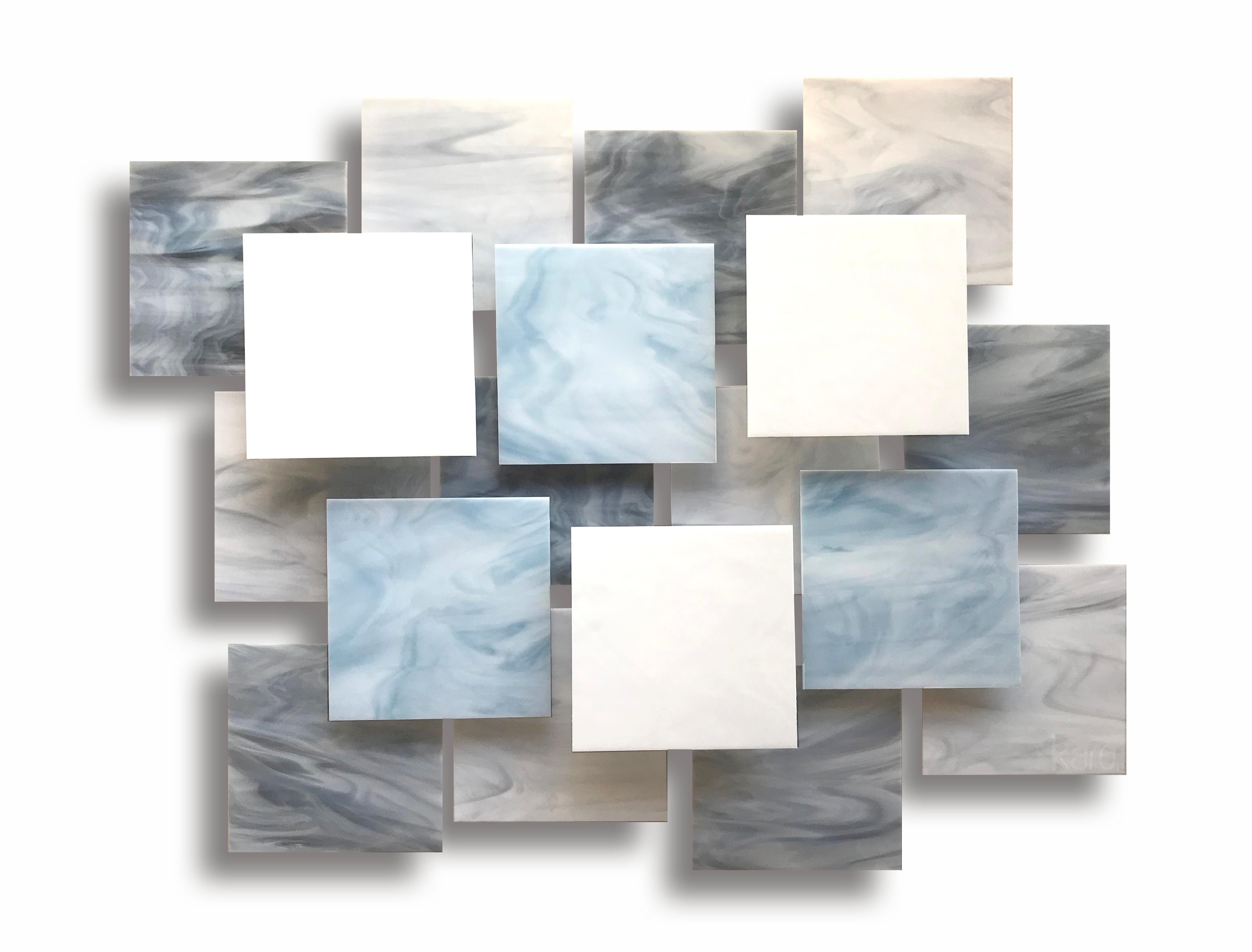Karo Martirosyan Abstract Sculpture - Glacial, Abstract 3D Original  Glass and Metal Wall Sculpture, Modern art