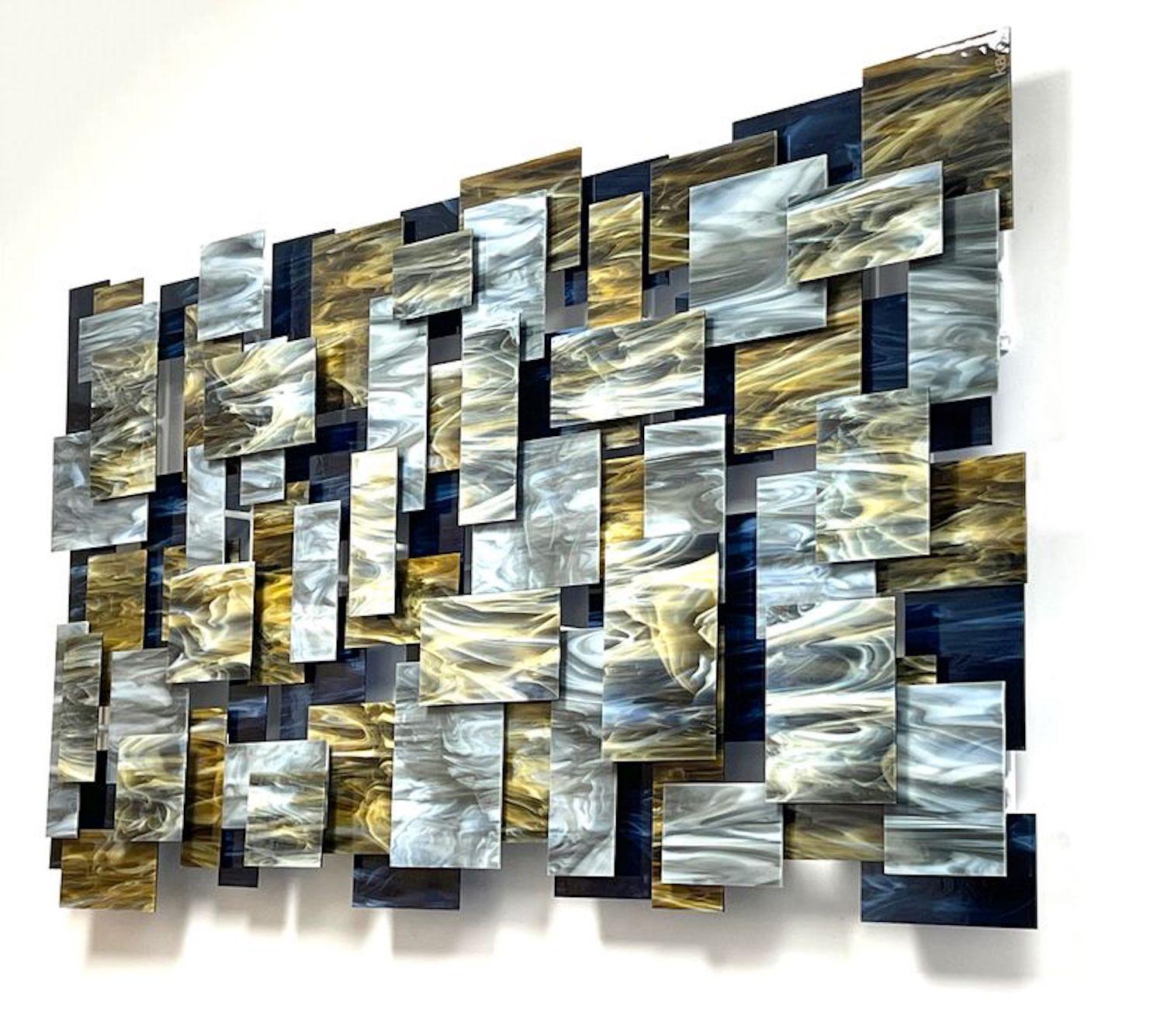 Goldust, Arte Abstracto Moderno 3D Escultura Original de Vidrio y Metal para Pared - Abstract Sculpture Gris de Karo Martirosyan