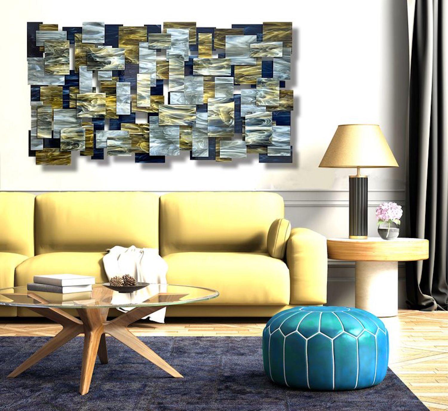 Goldust, Sculpture murale abstraite 3D originale en verre et en métal Grand format en vente 1