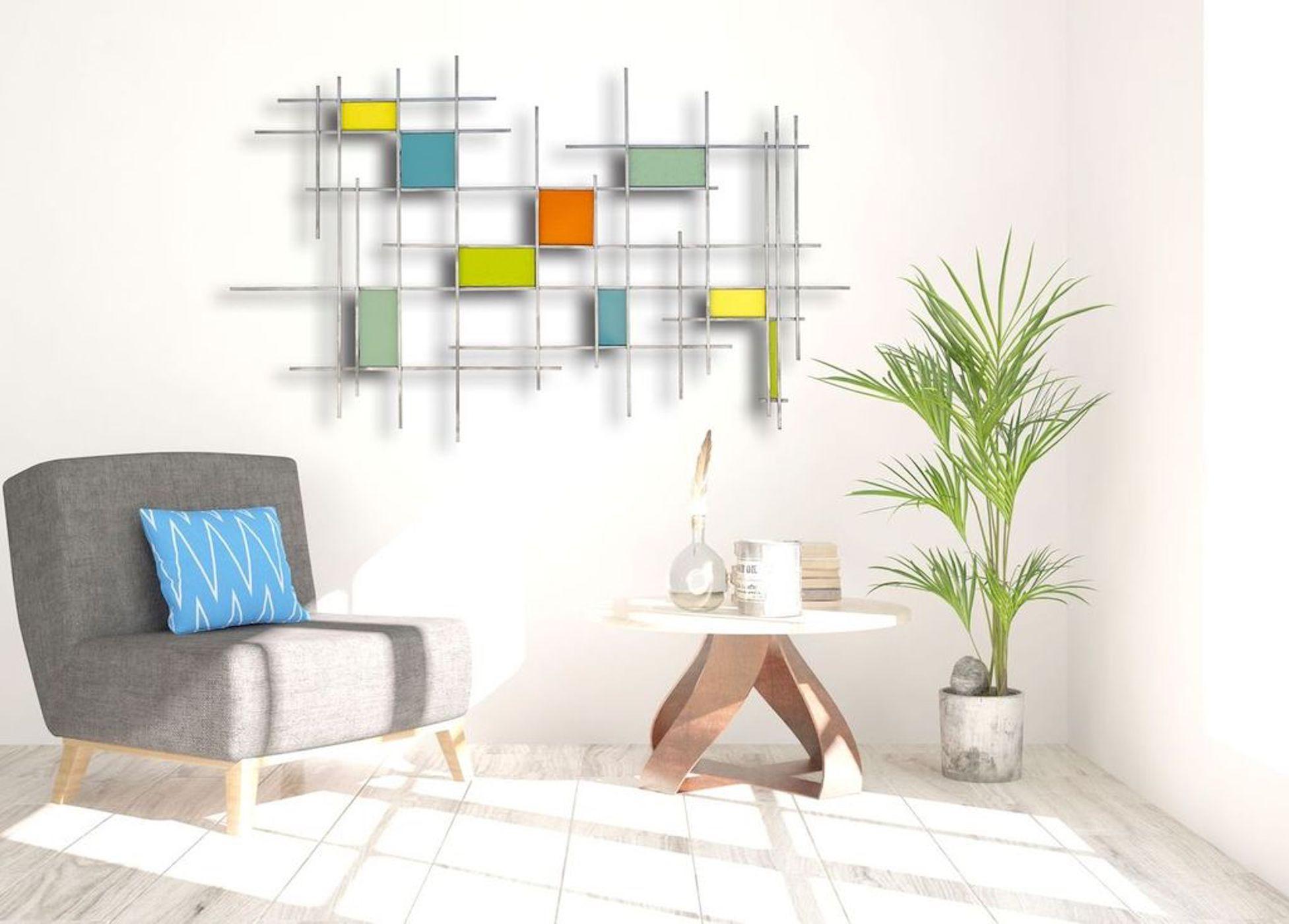 Gridded, Abstract 3D Original  Glass and Metal Wall Sculpture, Modern Art - Gray Abstract Sculpture by Karo Martirosyan