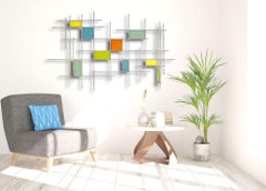 Gridded, Abstract 3D Original Glass and Metal Wall Sculpture, Modern Art