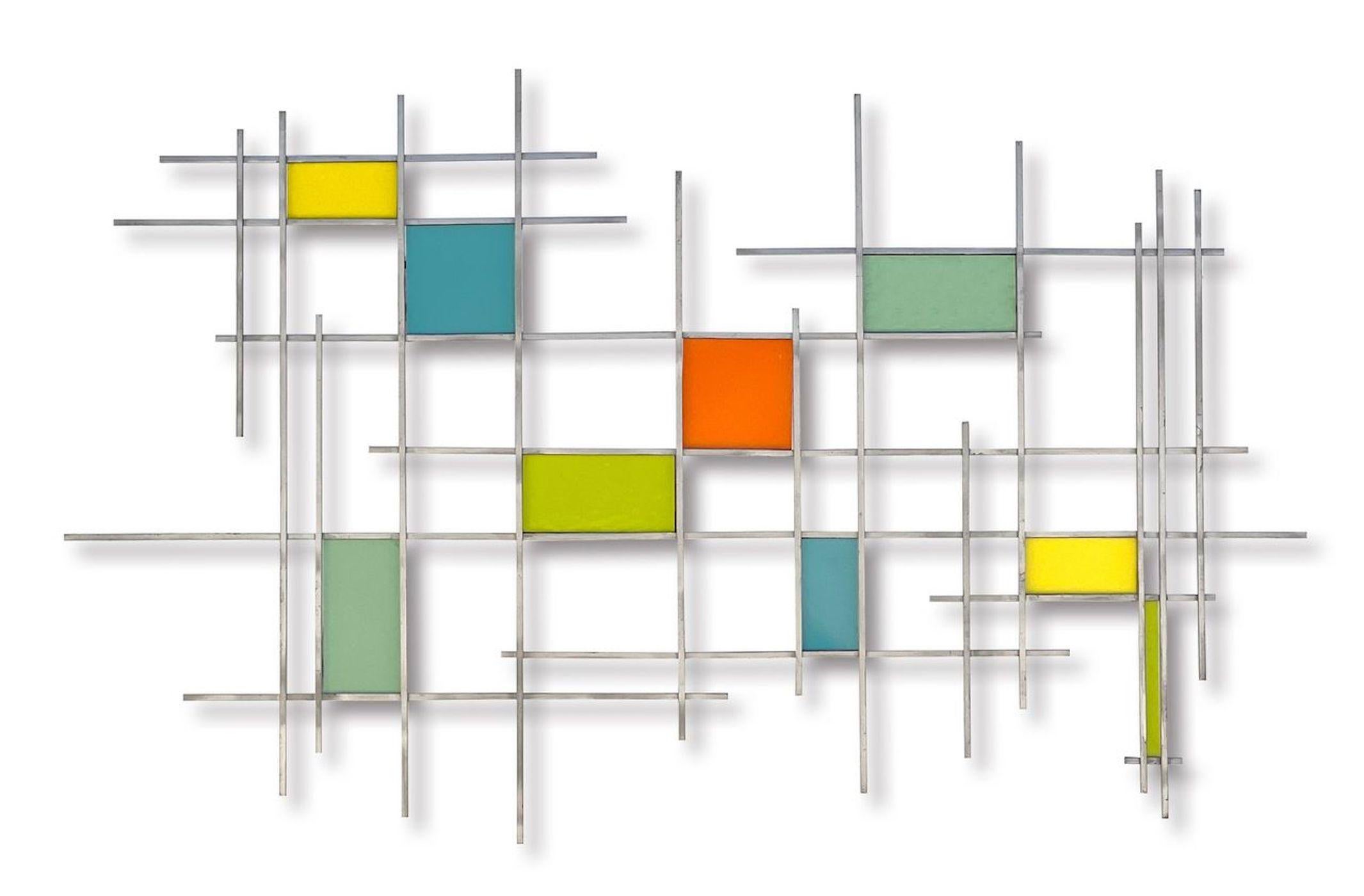 Gridded, Abstract 3D Original  Glass and Metal Wall Sculpture, Modern Art