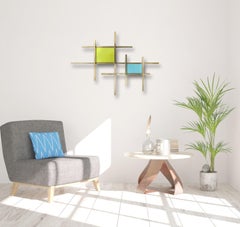 Gridded, Abstraktes 3D-Original  Wandskulptur aus Glas und Metall, modernes Design