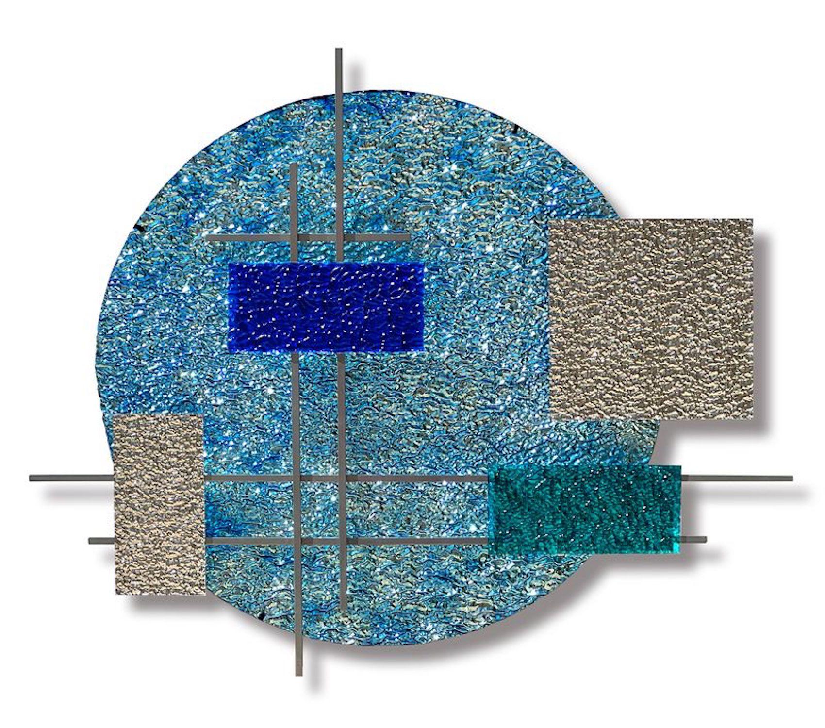 Ice, Abstract 3D Original Glass and Metal Wall Sculpture - Blue Abstract Sculpture by Karo Martirosyan