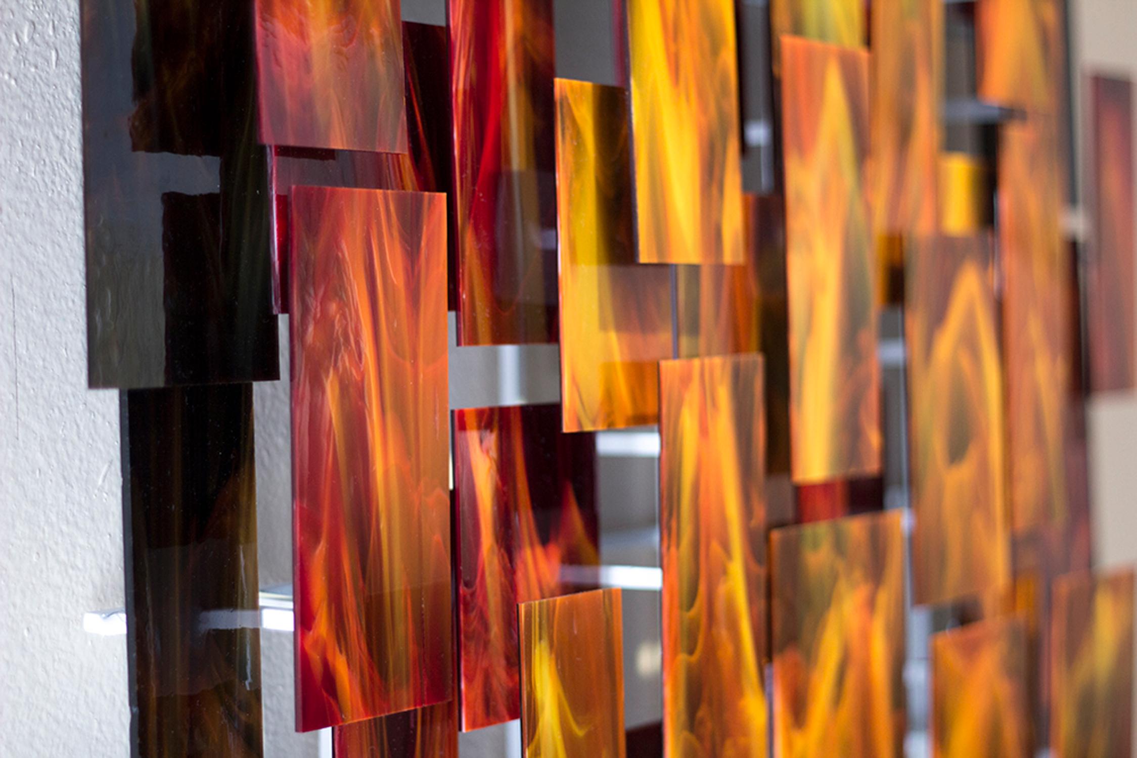 Inferno, Abstract 3D Original  Glass and Metal Wall Sculpture, Modern Art - Gray Abstract Sculpture by Karo Martirosyan