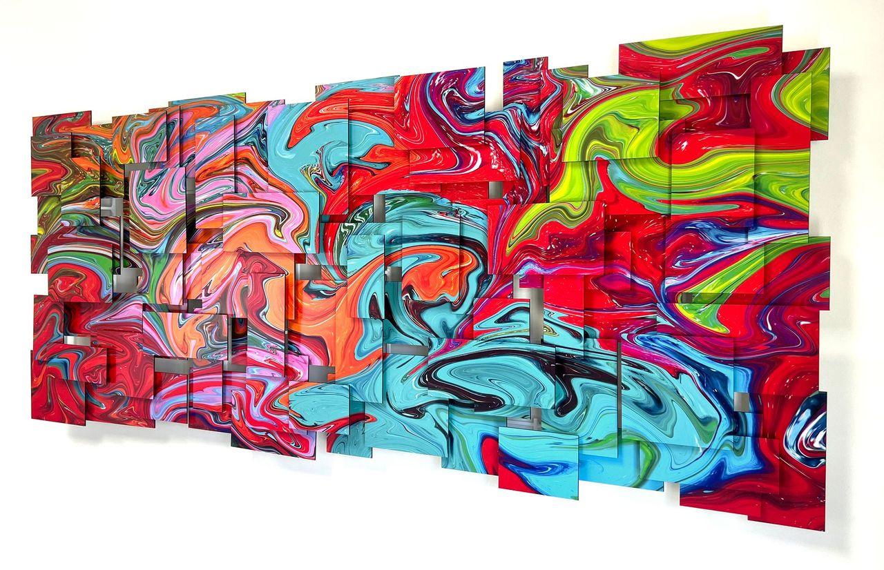 Joy, Abstrakte 3D-Wandskulptur aus Metall, Original, einzigartige Metallskulptur (Moderne), Sculpture, von Karo Martirosyan