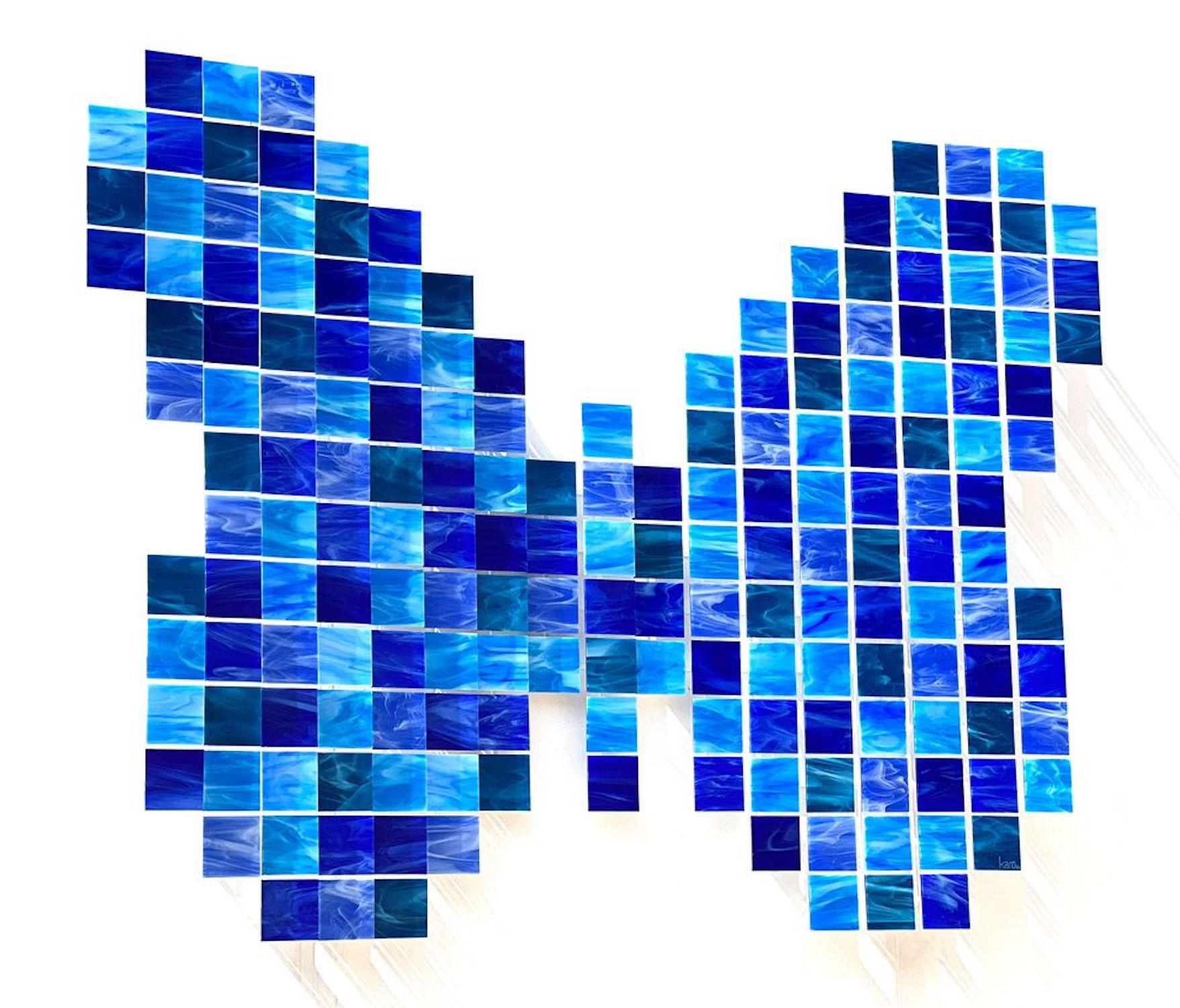Life, Abstract art 3D Original Glass and Metal Wall Sculpture - Blue Abstract Sculpture by Karo Martirosyan