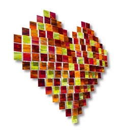 Love, Abstract 3D Original Glass and Metal Wall Sculpture