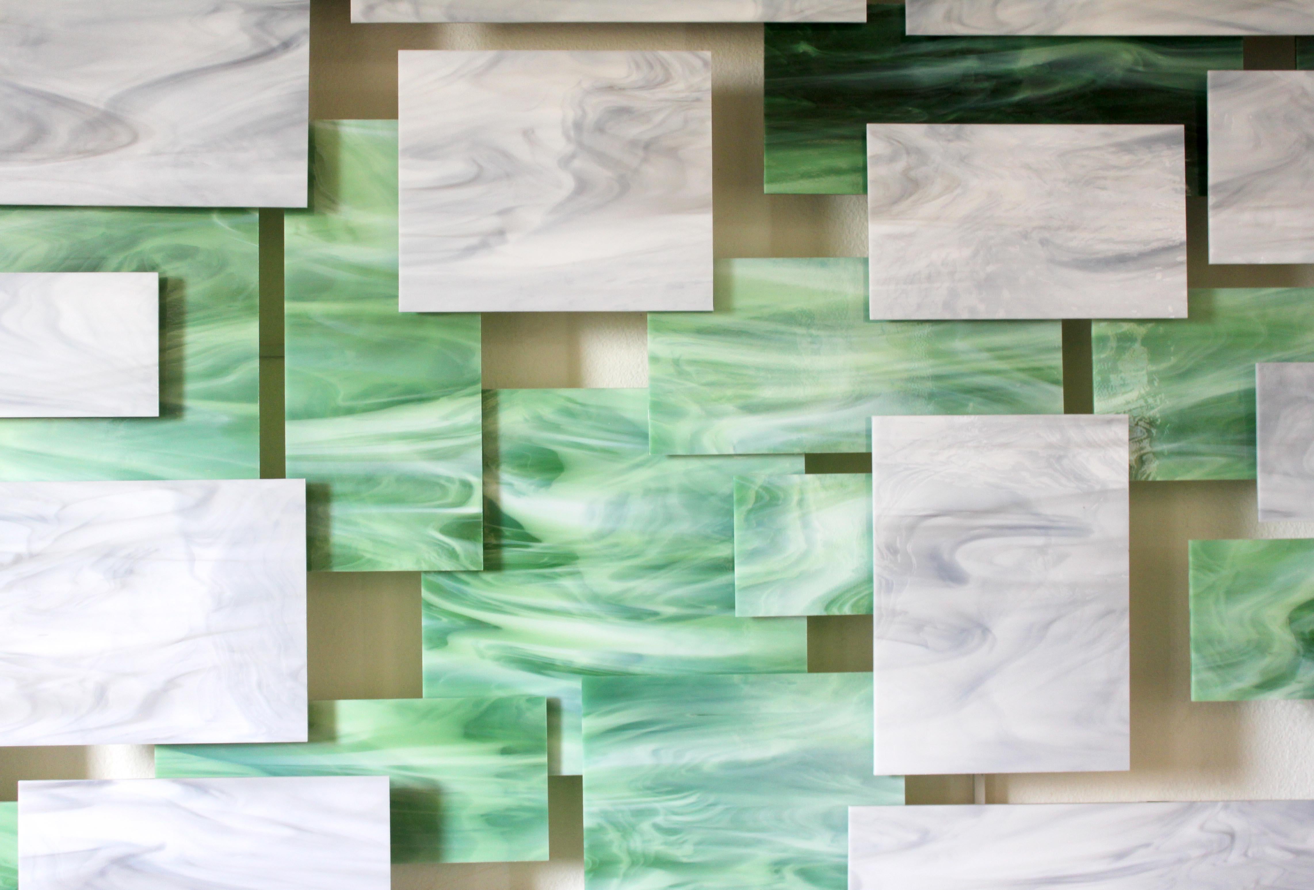 Malachite, Abstract 3D Original  Glass and Metal Wall Sculpture, Modern Art For Sale 1