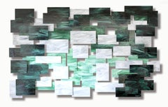 Malachit, Abstraktes 3D-Original  Wandskulptur aus Glas und Metall, Moderne Kunst der Glaskunst