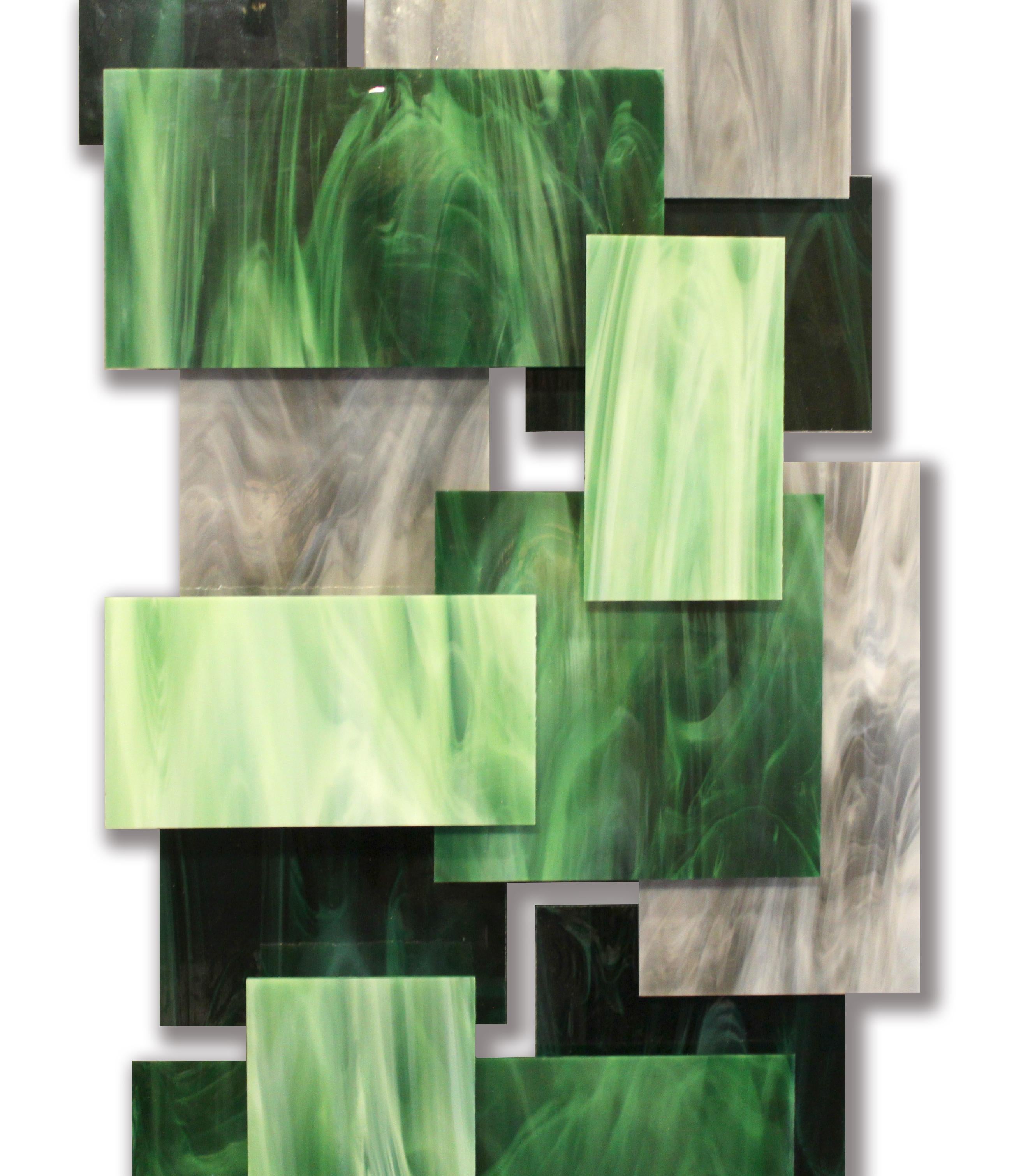 Malachite, Abstract 3D Original  Glass and Metal Wall Sculpture, Ready to Hang - Gray Abstract Sculpture by Karo Martirosyan