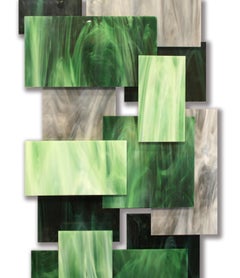 Malachite, Abstract 3D, Original Glass and Metal Wall Sculpture, One of a Kind