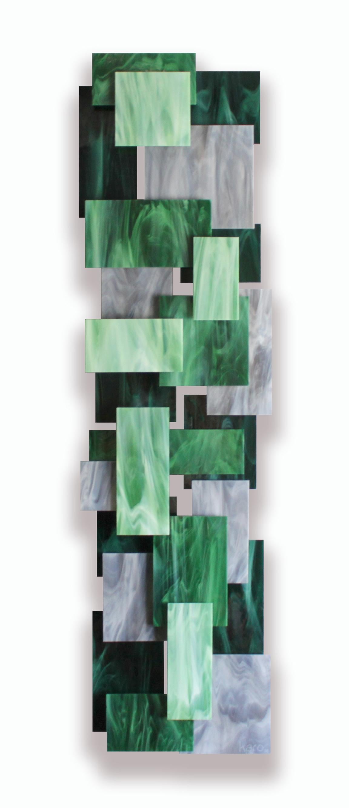 Karo Martirosyan Abstract Sculpture - Malachite, Abstract 3D Original  Glass and Metal Wall Sculpture, Ready to Hang