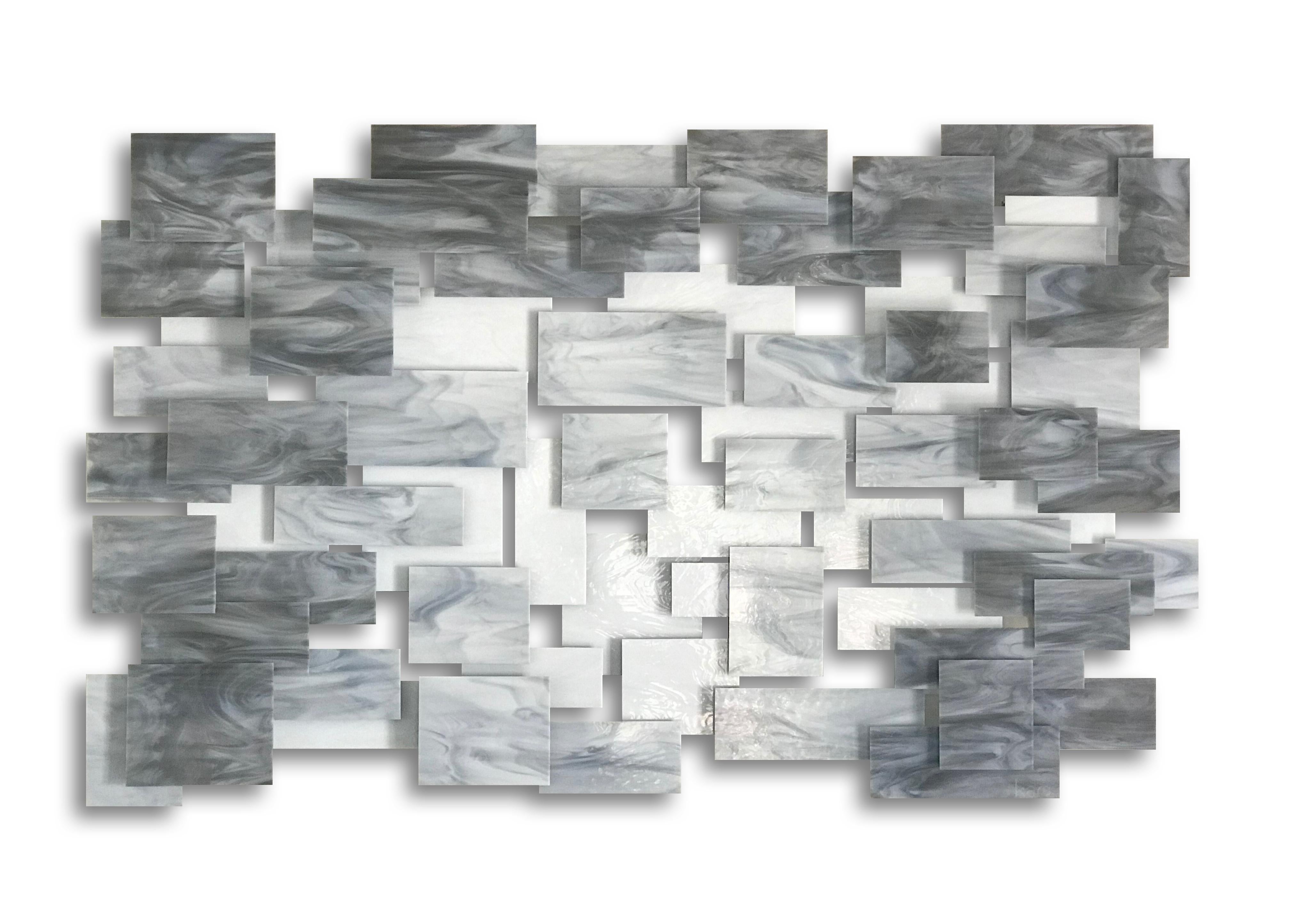 Monochrome, Abstract 3D Original  Glass and Metal Wall Sculpture, modern