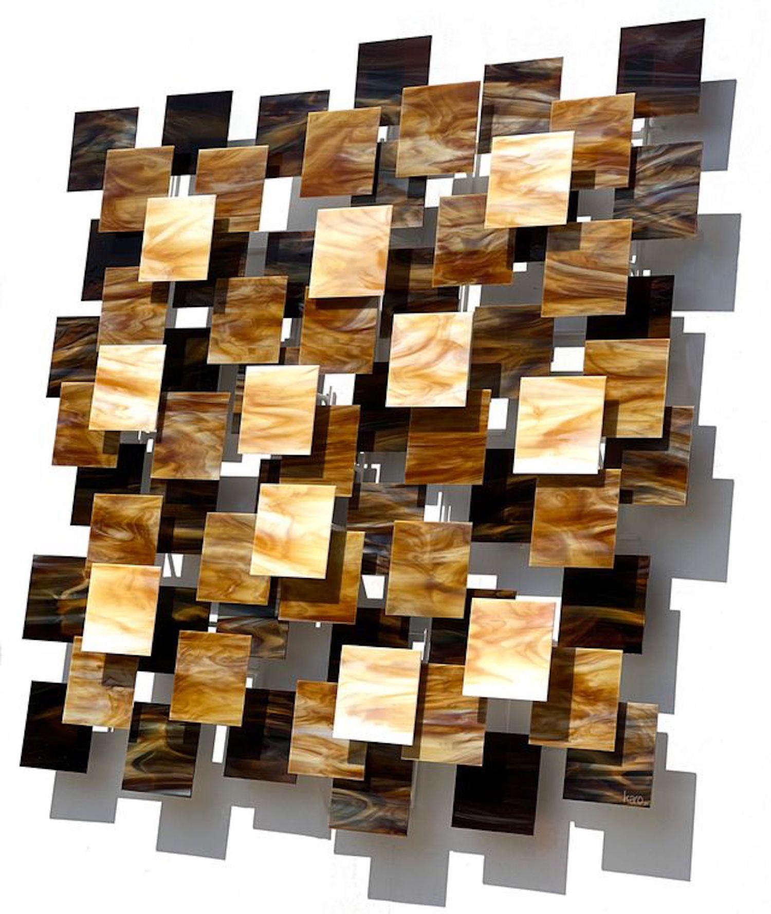 Mood, Abstrakte moderne Kunst 3D Original-Wandskulptur aus Glas und Metall (Moderne), Sculpture, von Karo Martirosyan
