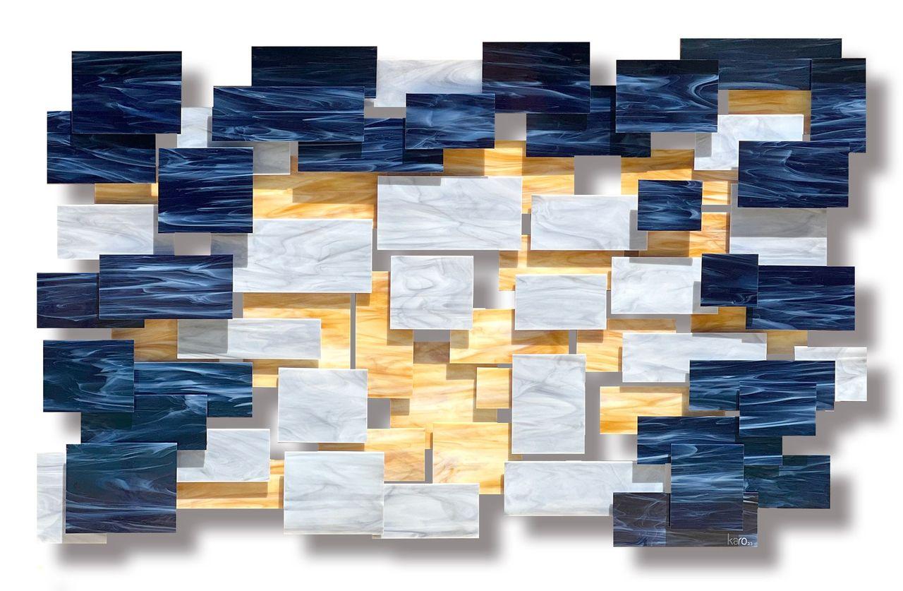 Mystere, Abstract 3D Original  Glass and Metal Wall Sculpture, Modern Art